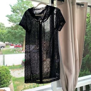 Lace bathing suit cover up with zipper and hood